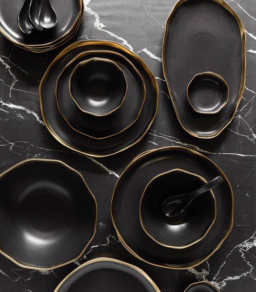 Gold Edged Black Dinner Set – htohshop