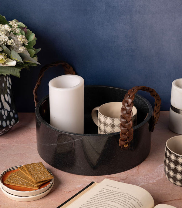Black Marble Braided Monolith Tray - Medium
