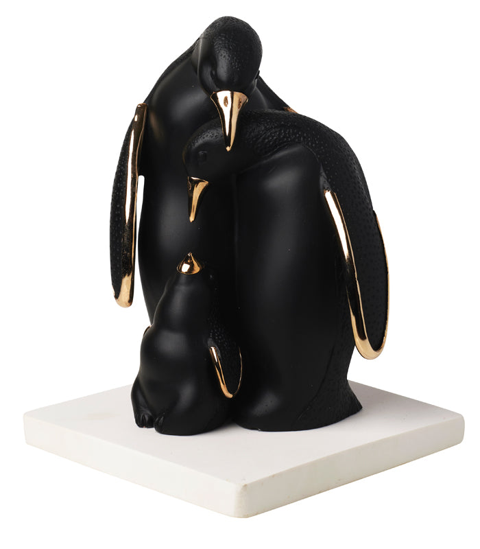 Black Penguin Family Sculpture