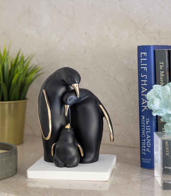Black Penguin Family Sculpture