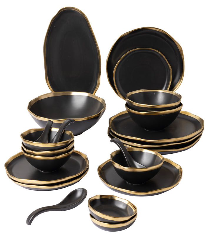 Gold Edged Black Dinner Set