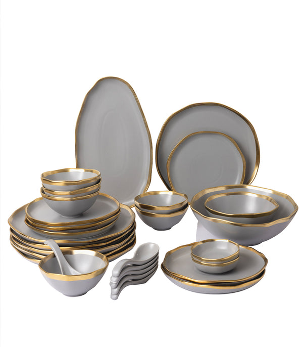 Gold Edged Grey Dinner Set