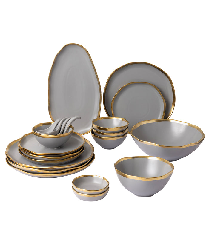Gold Edged Grey Dinner Set