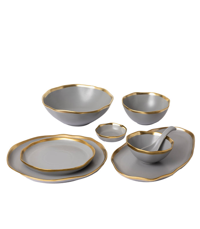Gold Edged Grey Dinner Set – htohshop