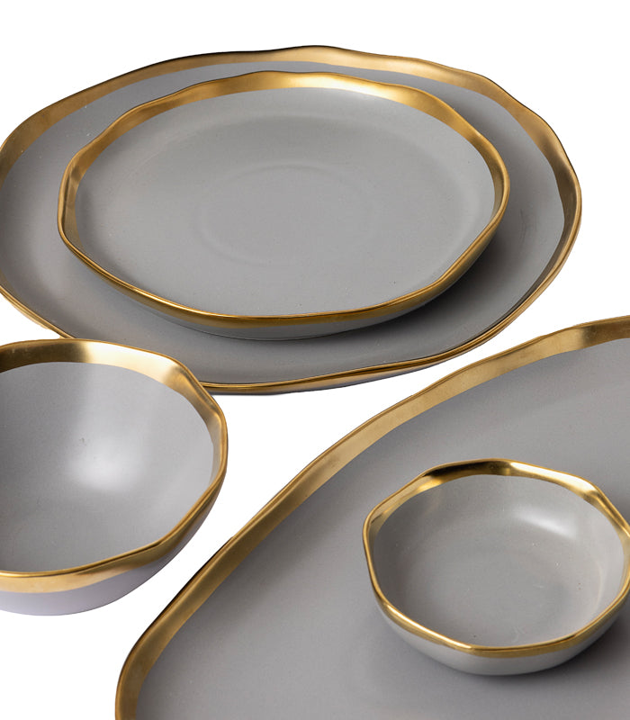 Gold Edged Grey Dinner Set