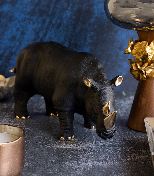 Gold Horn Rhino Sculpture