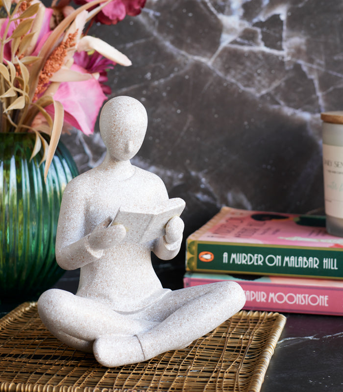 Zen Reader Sculpture - Beige