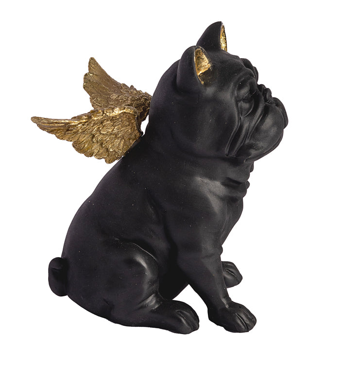 Bull Dog Angel Sculpture Set - Black