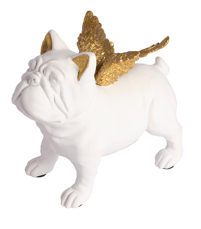 Bull Dog Angel Sculpture Set - White