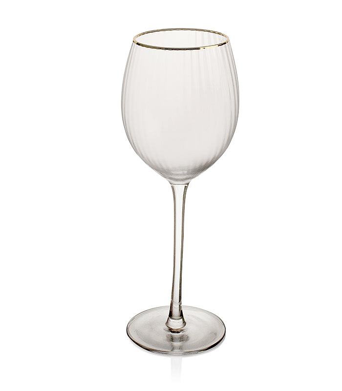 Gold Tipped Rib Wine Glasses - Set of 2