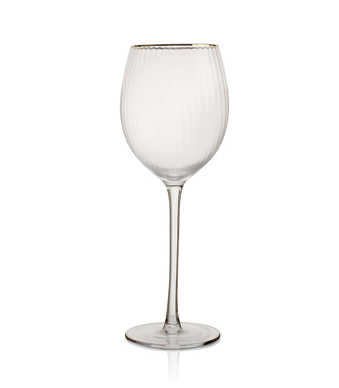 Gold Tipped Rib Wine Glasses - Set of 2