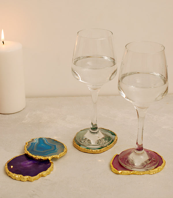 Agate Coasters - Gold Rim - set of 4