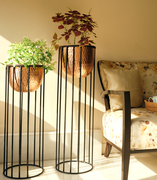 Hammered Column Copper Planter Set