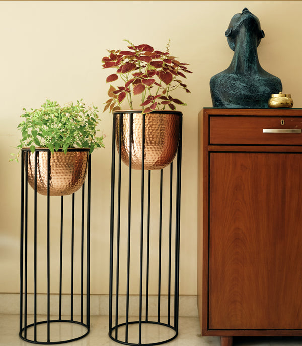 Hammered Column Copper Planter Set