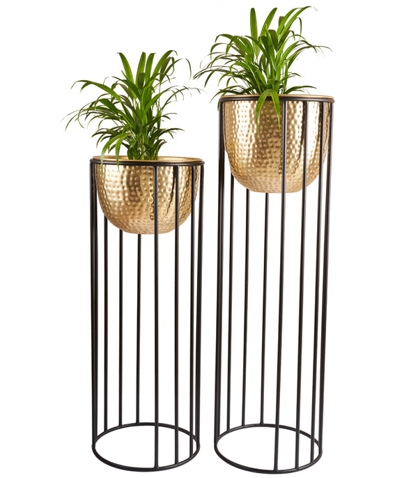 Hammered Column Gold Planter Set