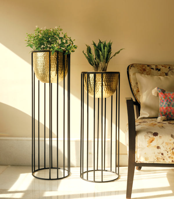 Hammered Column Gold Planter Set