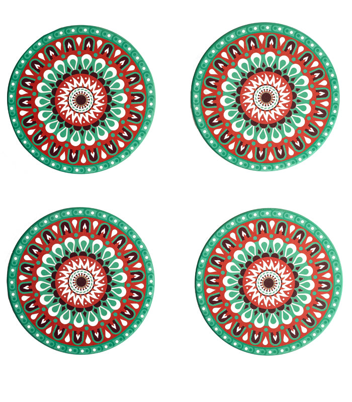 Mandala Green Coasters - Set of 4