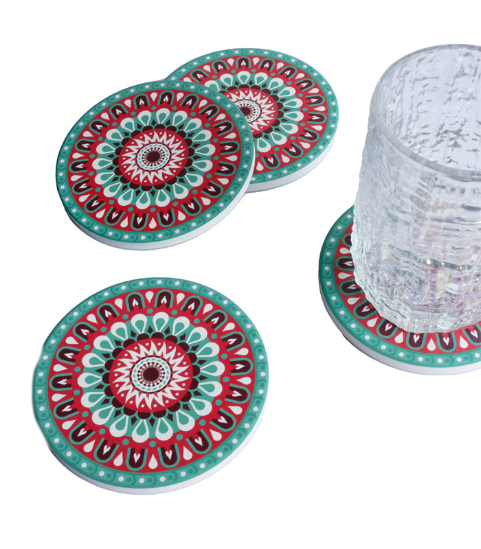 Mandala Green Coasters - Set of 4