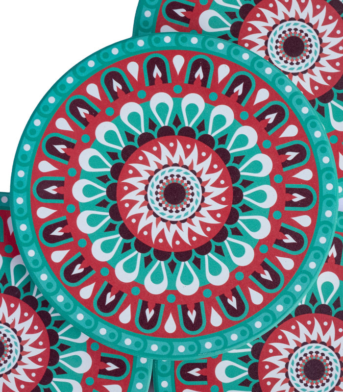 Mandala Green Coasters - Set of 4