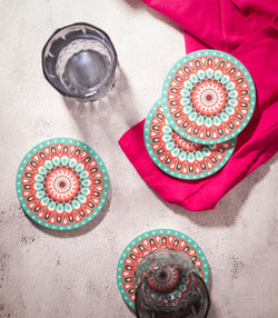 Mandala Green Coasters - Set of 4
