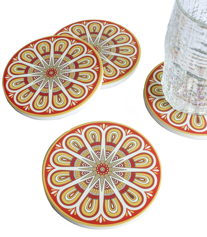 Mandala red Coasters - Set of 4