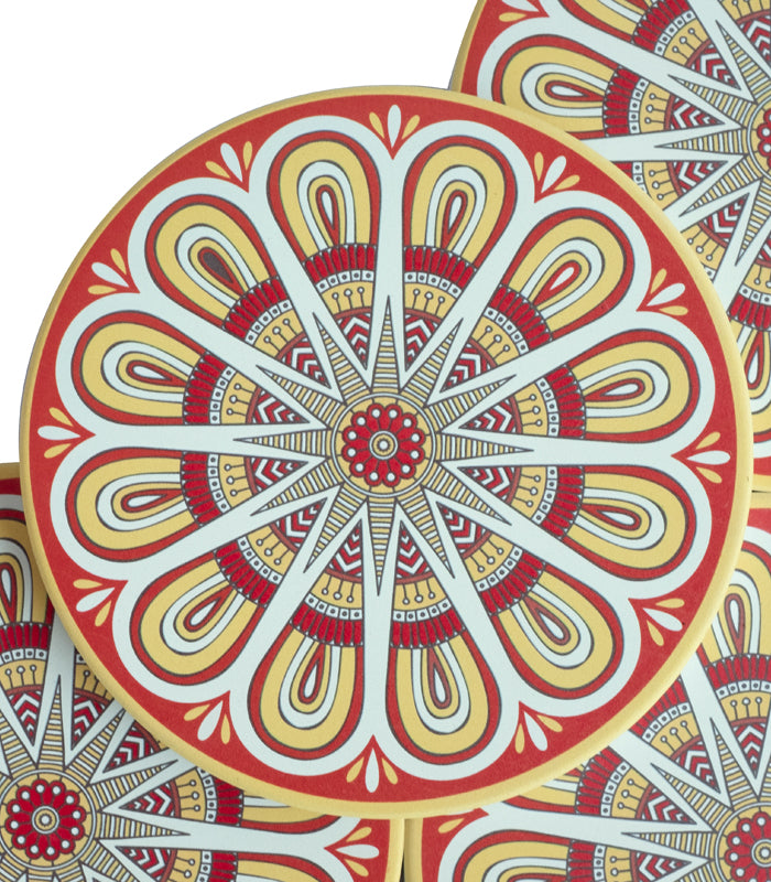 Mandala red Coasters - Set of 4