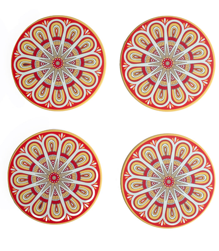 Mandala red Coasters - Set of 4