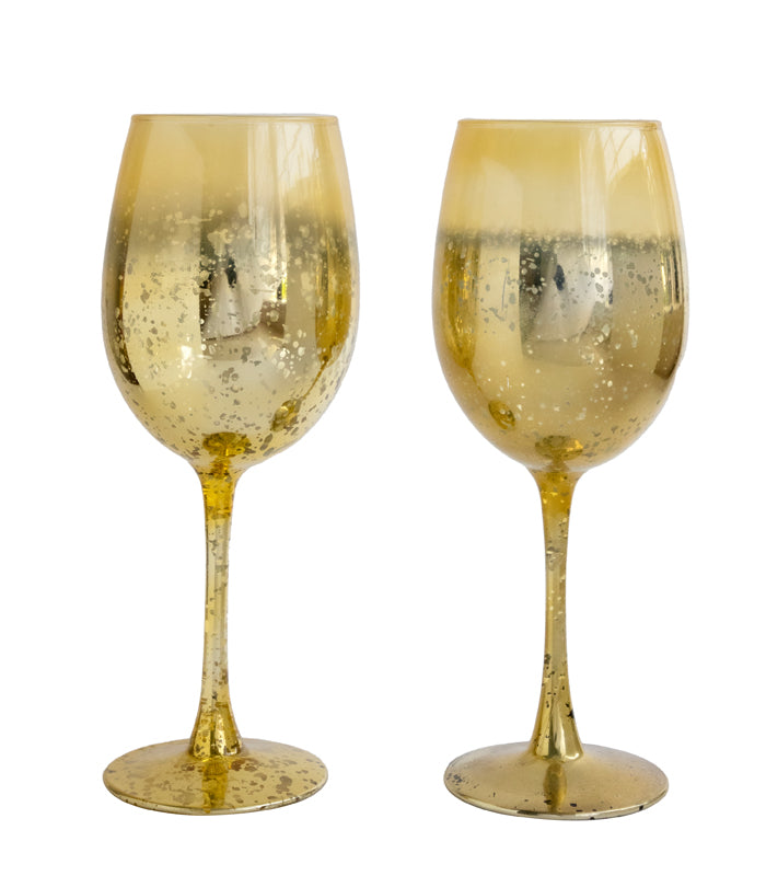 Retro Gold Wine Glasses - Set of 2