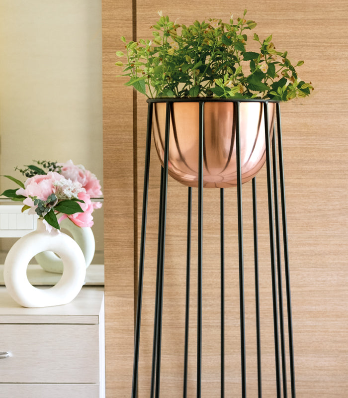 artificial plant in copper pot Satin Slope Copper Planter Set – htohshop