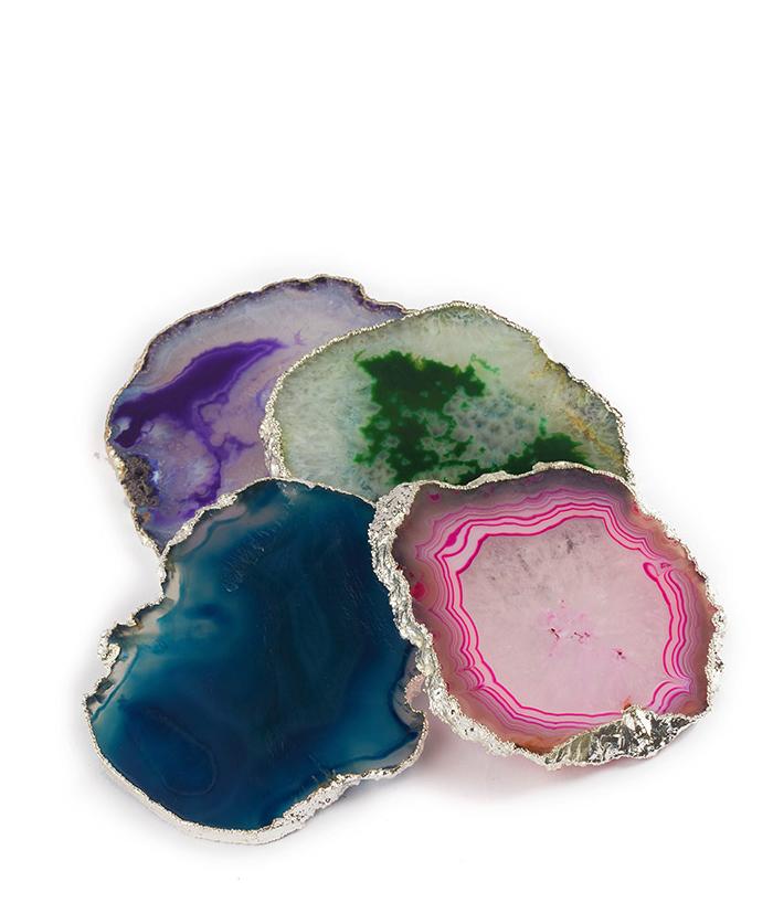 Agate Coasters - Silver Rim - Set of 4