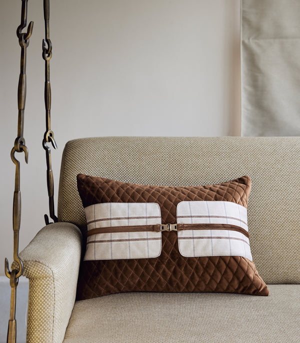 Walnut Plaid Rectangle Cushion Cover